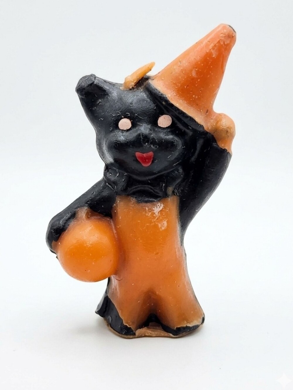 Vtg 50's Gurley Candle Co. Black & Orange Cat Trick Or Treater Candle - Rare!
